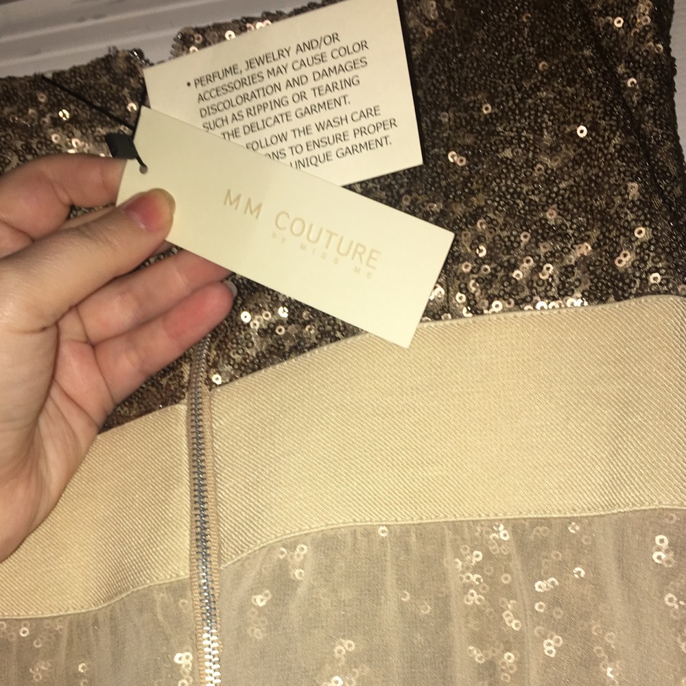 MM Couture Strapless Gold Sequin Prom Gown - Picture 3 of 5
